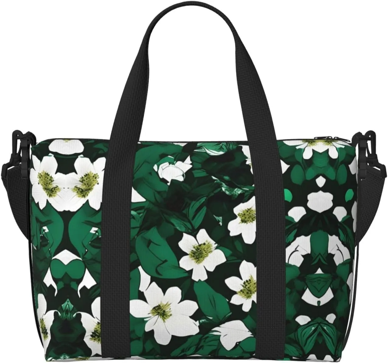 SSIMOO Hunter Green Floral Petals Pattern Print Versatile Travel Duffel Bag,The Companion For Business And Personal Trips, Black