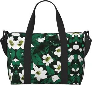 SSIMOO Hunter Green Floral Petals Pattern Print Versatile Travel Duffel Bag,The Companion For Business And Personal Trips, Black