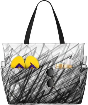 Stacked Crosshatch Beach Bag Women Tote Bag Pool Bag With Zipper For Gym Grocery Travel With Wet Pocket