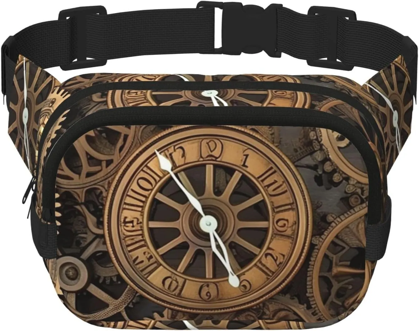 Steampunk Gears Clock Fanny Pack For Women Waterproof Adjustable Belt Bags Waist Pack Fashion Casual Crossbody Bags Bum Bag For Running Workout Hiking Traveling