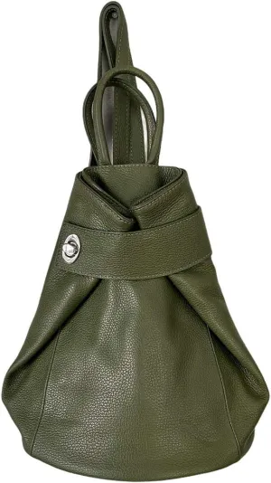 Stella Convertible Leather Backpack Purse – Casual Travel Tote Bag (Green)