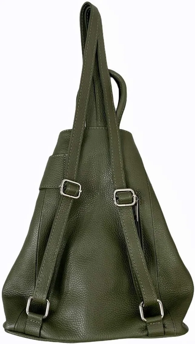 Stella Convertible Leather Backpack Purse – Casual Travel Tote Bag (Green)