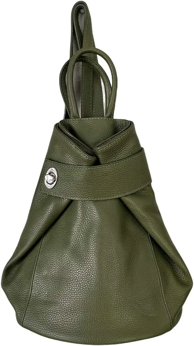 Stella Convertible Leather Backpack Purse – Casual Travel Tote Bag (Green)