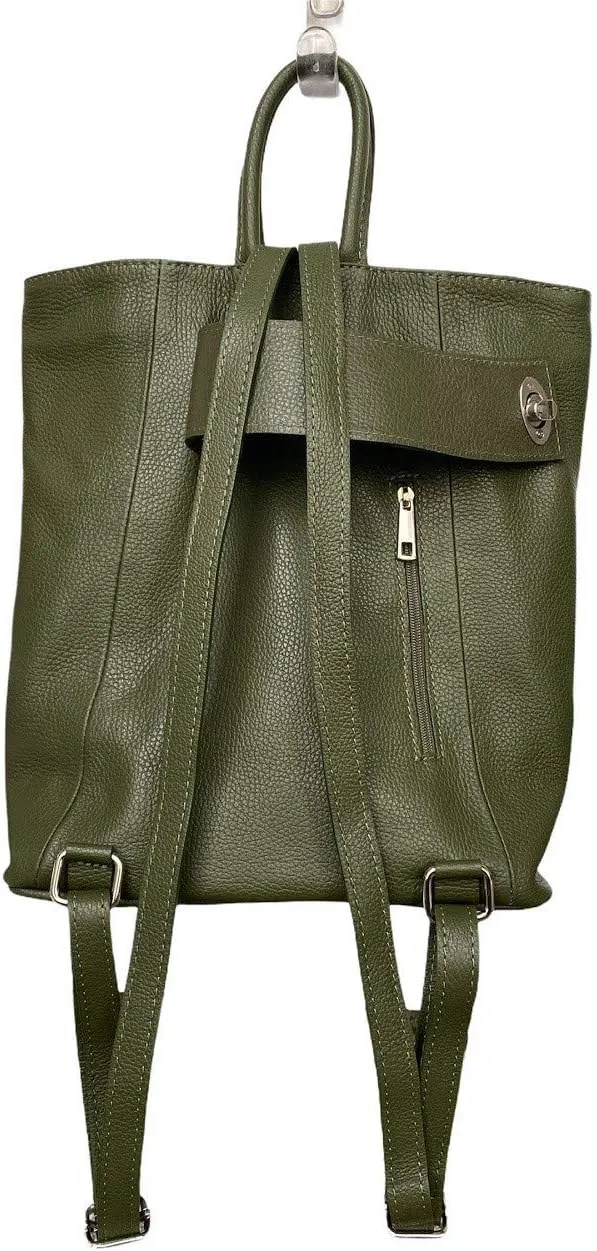 Stella Convertible Leather Backpack Purse – Casual Travel Tote Bag (Green)