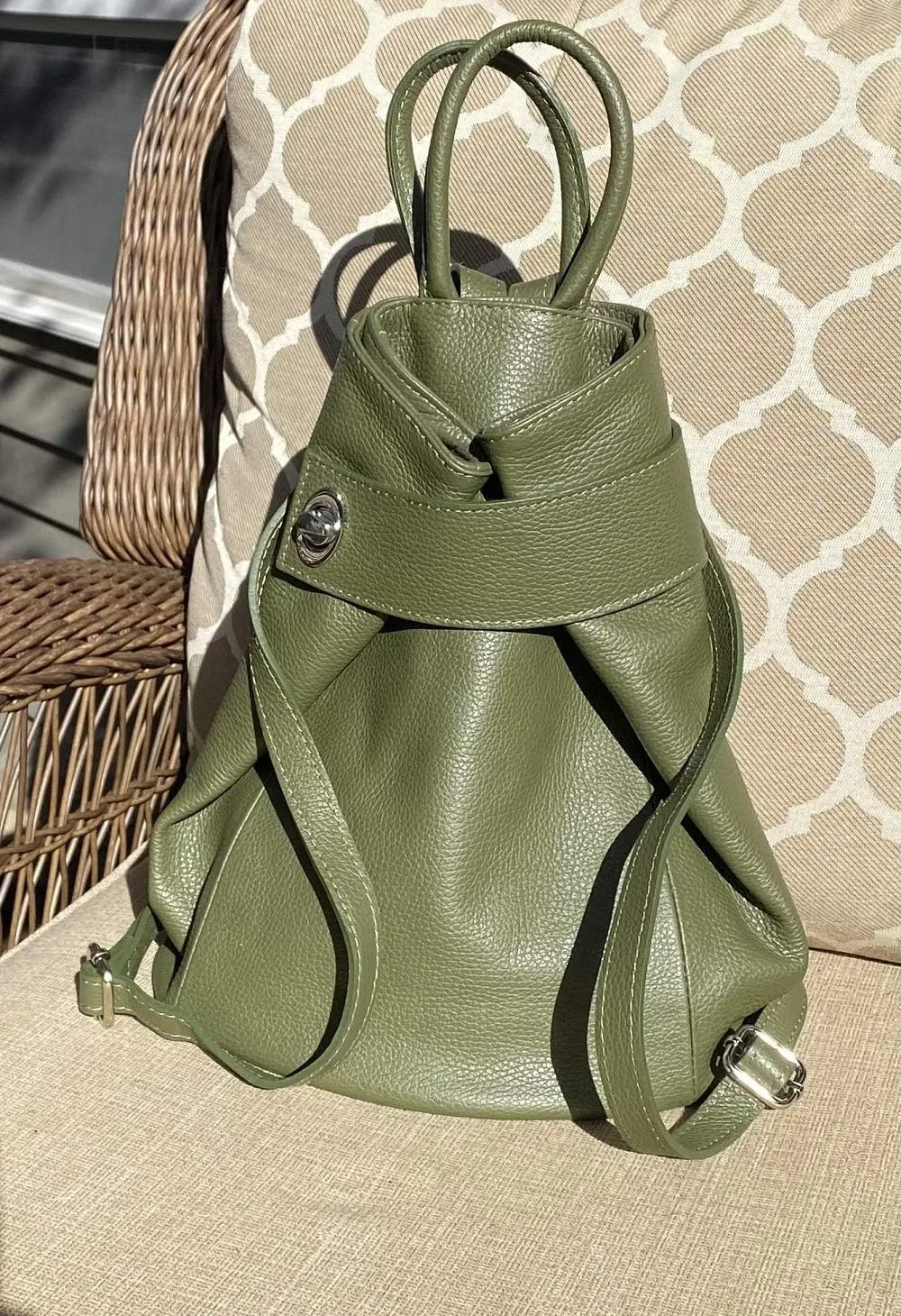 Stella Convertible Leather Backpack Purse – Casual Travel Tote Bag (Green)