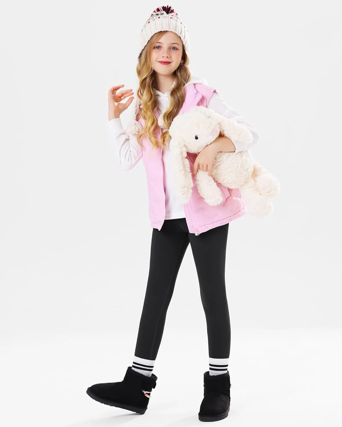 Stelle Girl's Fleece Lined Leggings Youth High Waist Warm Winter Athletic Yoga Pants with Hidden Pocket