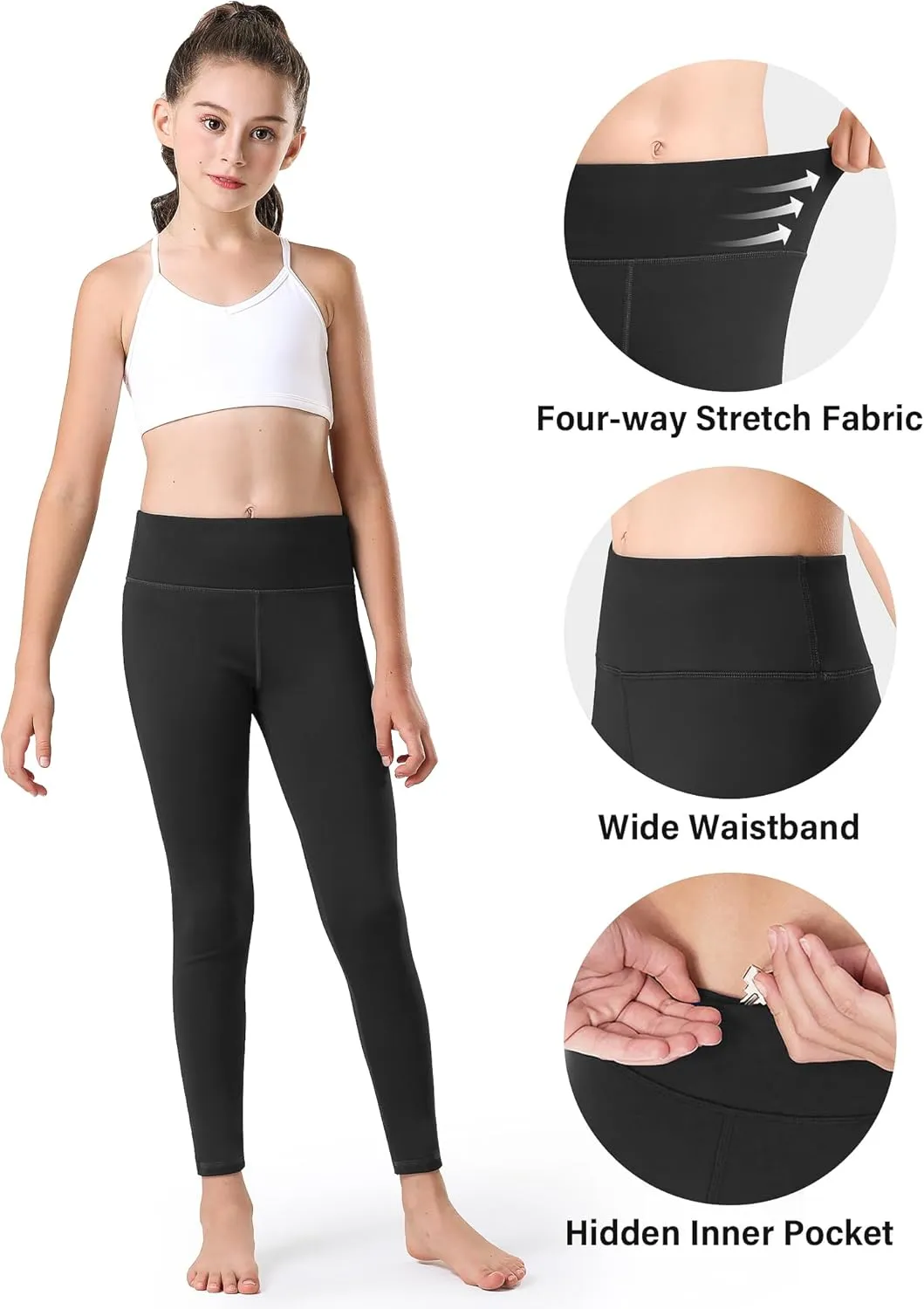 Stelle Girl's Fleece Lined Leggings Youth High Waist Warm Winter Athletic Yoga Pants with Hidden Pocket