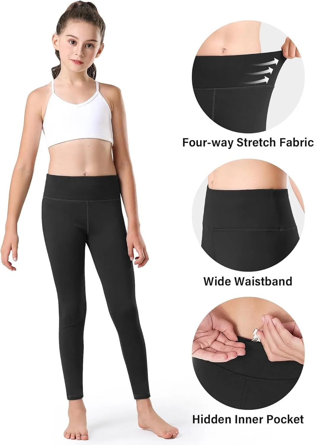 Stelle Girl's Fleece Lined Leggings Youth High Waist Warm Winter Athletic Yoga Pants with Hidden Pocket
