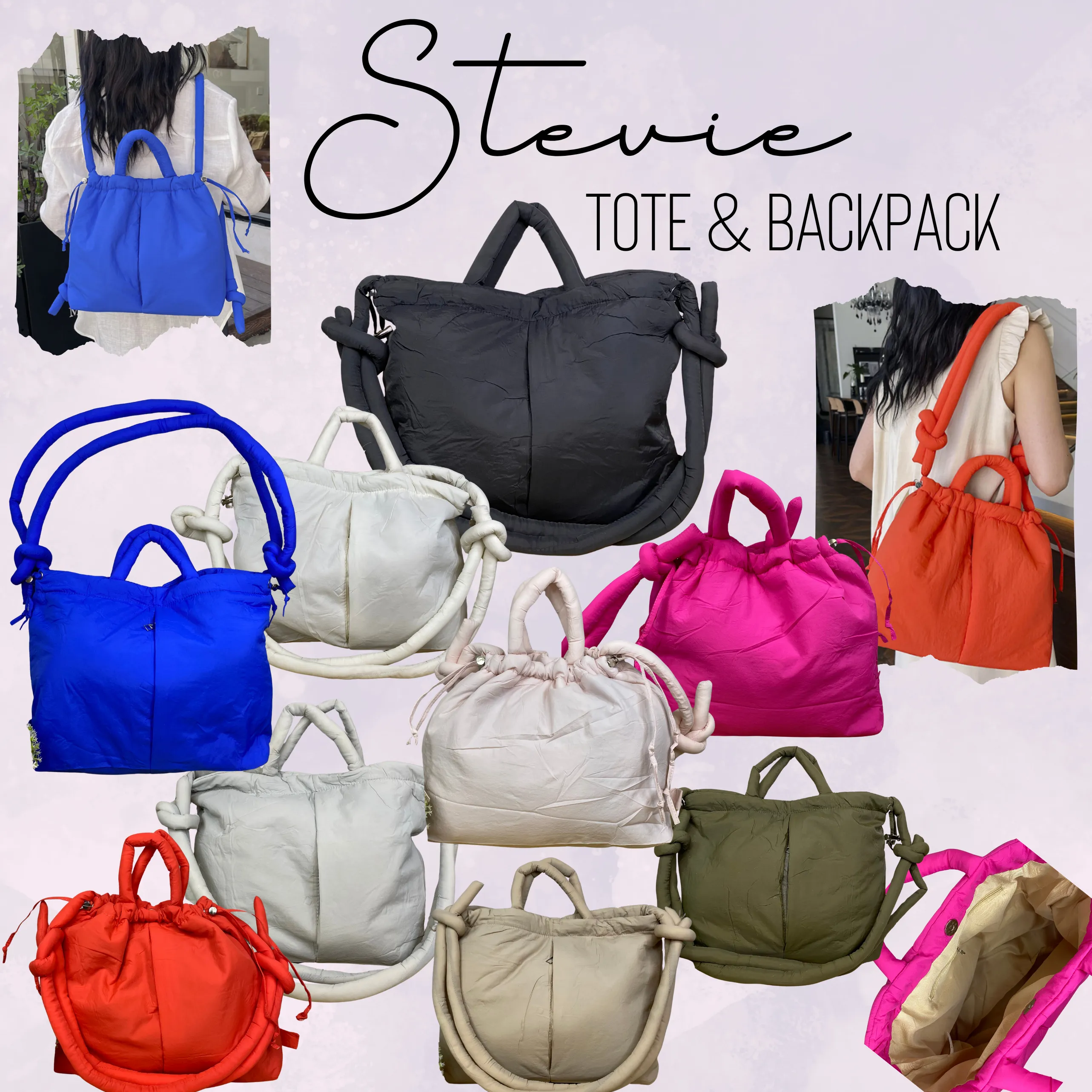 Stevie - Nylon Puff Tote & Backpack