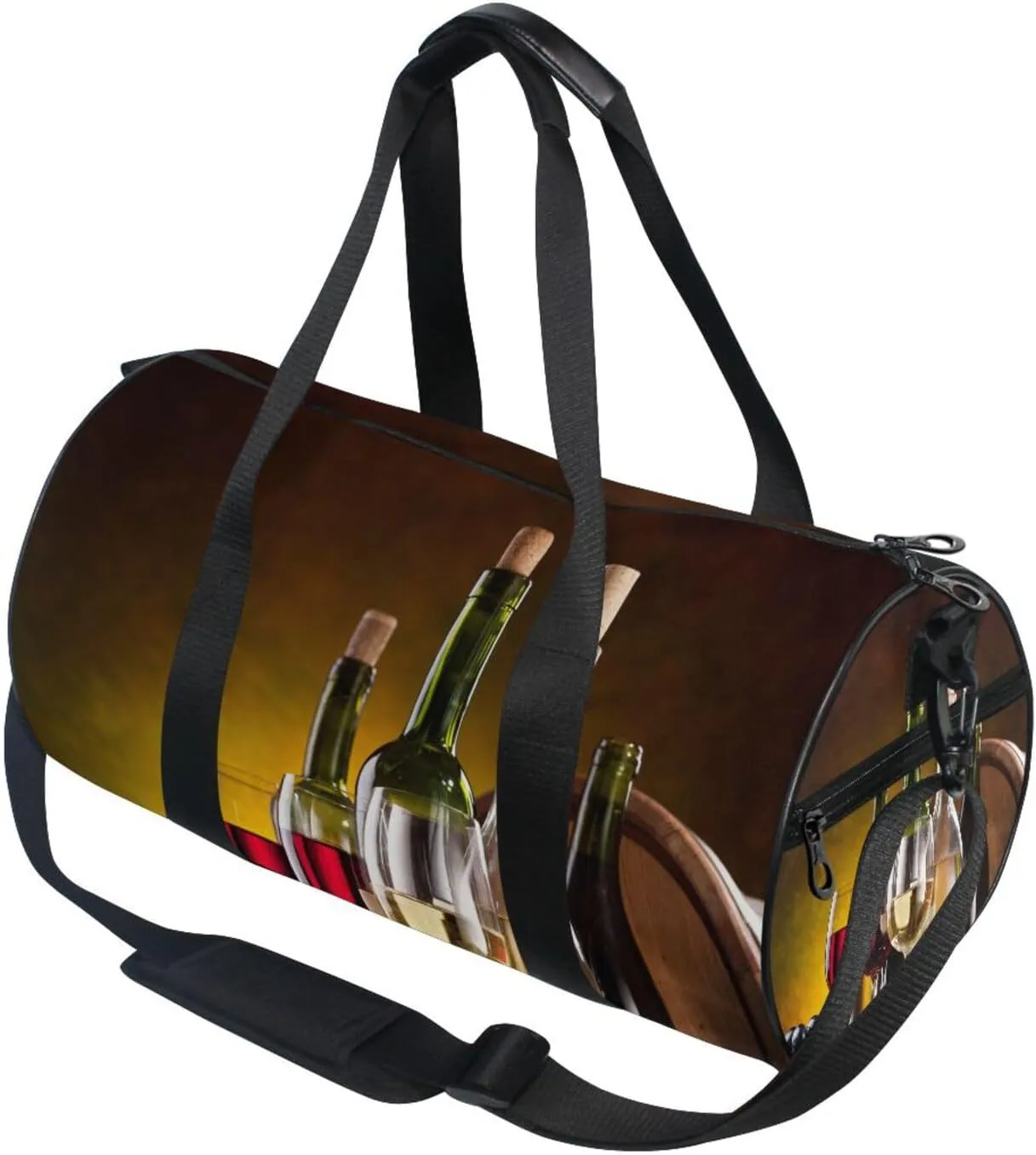 Still Life with Wine Bottles, Glasses Oak Barrels Retro Style Portable Gym Bag, Travel Bag, Luggage bag, Sports Bag, Toiletry Bag with Handles, Detachable Shoulder Strap 17.6 x 9 x 9 inch