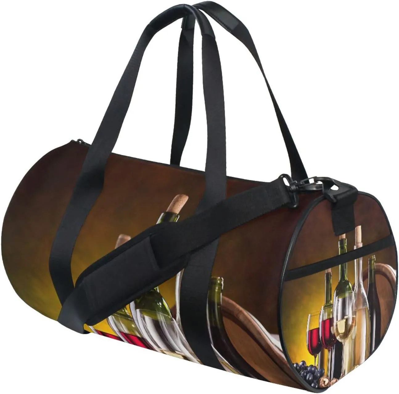 Still Life with Wine Bottles, Glasses Oak Barrels Retro Style Portable Gym Bag, Travel Bag, Luggage bag, Sports Bag, Toiletry Bag with Handles, Detachable Shoulder Strap 17.6 x 9 x 9 inch