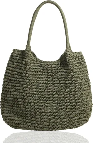 Straw Beach Bag Large Capacity Retro Straw Handbag Hasp Closure Weaving Handbag Ladies Summer Beach Tote Bags