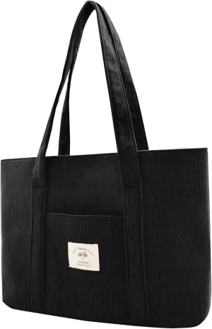 Stylish Corduroy Tote Bag for Women Large Zippered Shoulder Bag with Pockets Multipurpose Travel, Gym, Work & Beach Tote