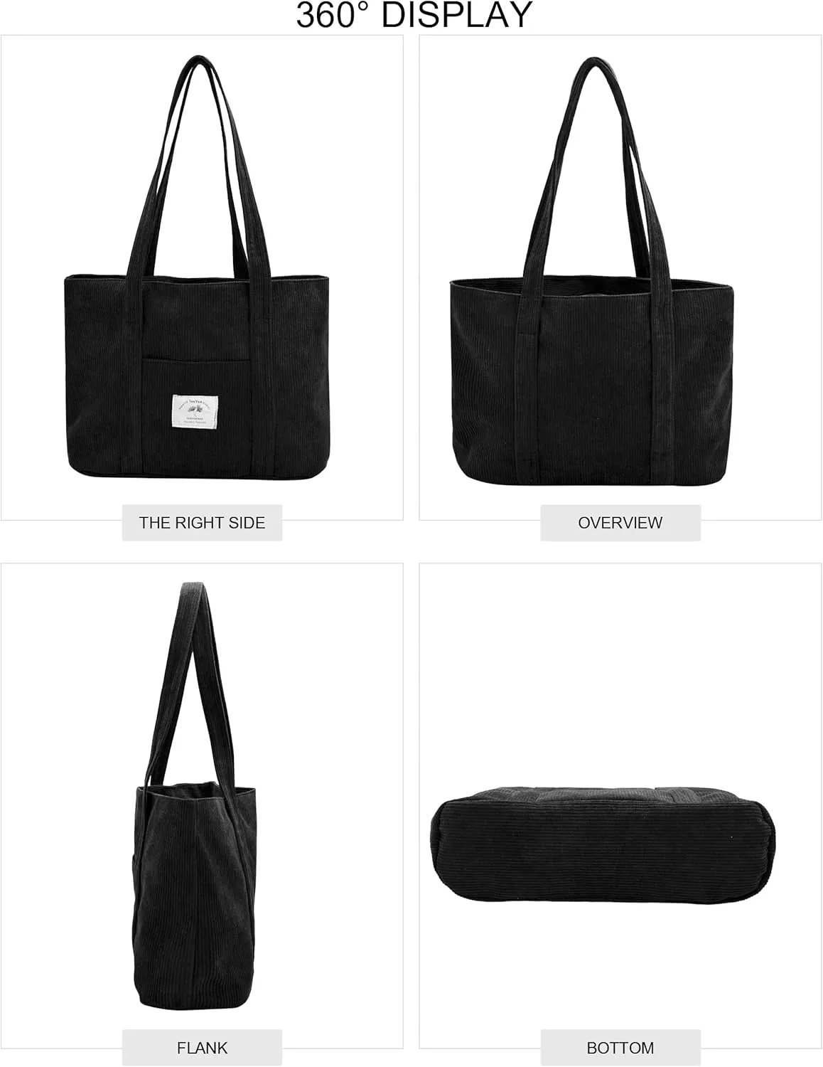 Stylish Corduroy Tote Bag for Women Large Zippered Shoulder Bag with Pockets Multipurpose Travel, Gym, Work & Beach Tote