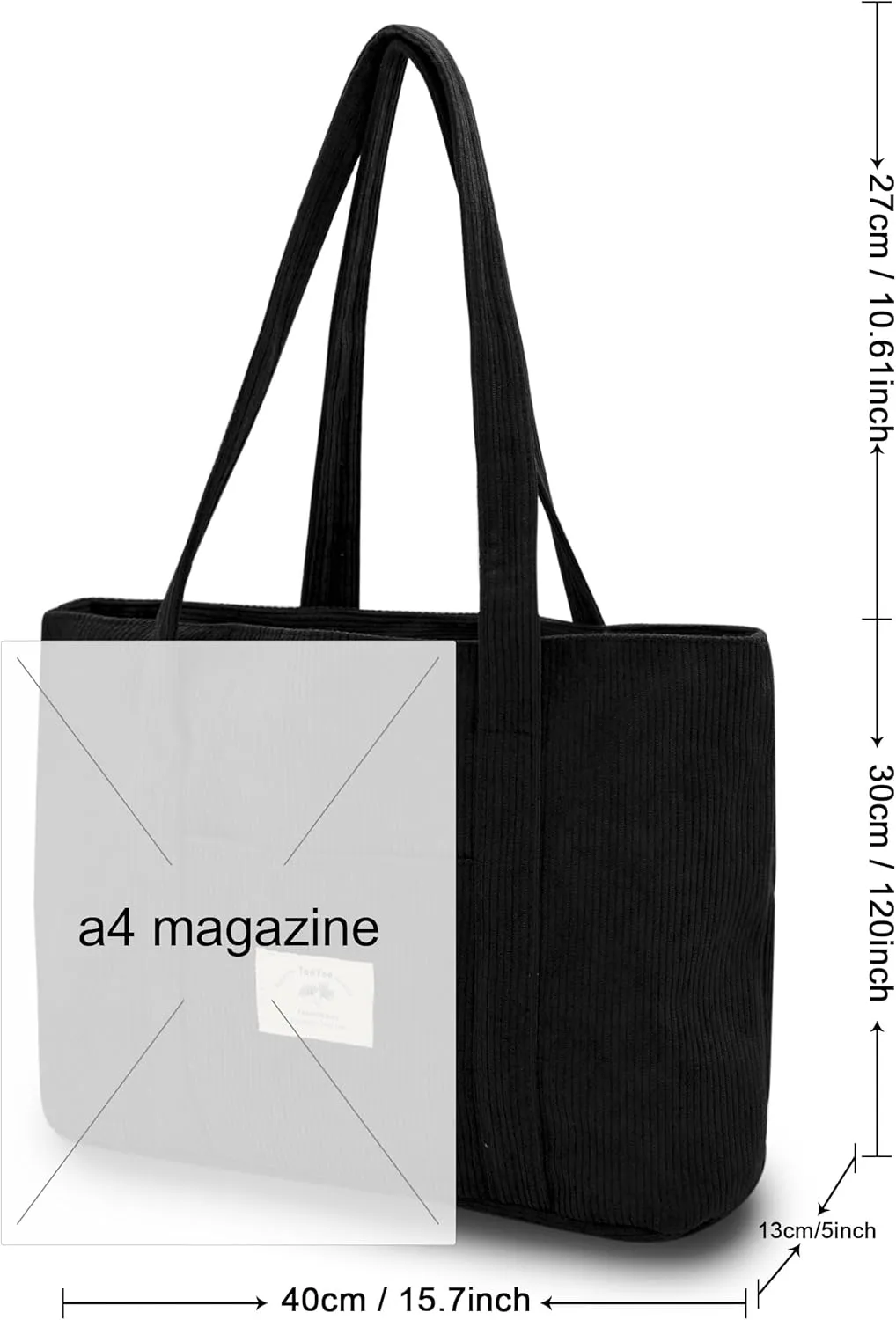 Stylish Corduroy Tote Bag for Women Large Zippered Shoulder Bag with Pockets Multipurpose Travel, Gym, Work & Beach Tote