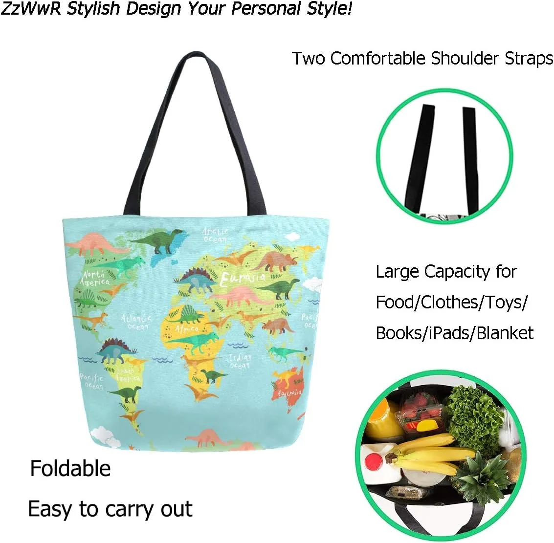 Stylish Cute Pattern Extra Large Shoulder Tote Bag for Beach Travel Weekender Gym Grocery Shopping