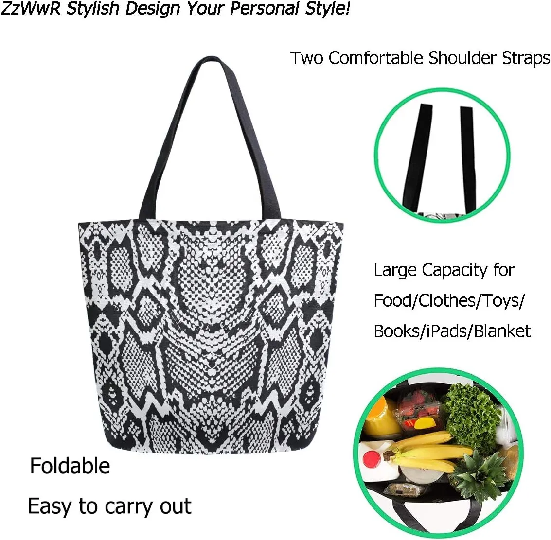 Stylish Print Extra Large Shoulder Tote Bag for Beach Travel Weekender Gym Grocery Shopping…