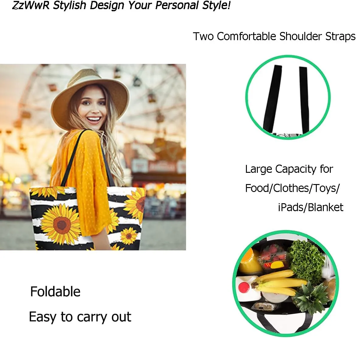 Stylish Print Extra Large Shoulder Tote Bag for Beach Travel Weekender Gym Grocery Shopping…