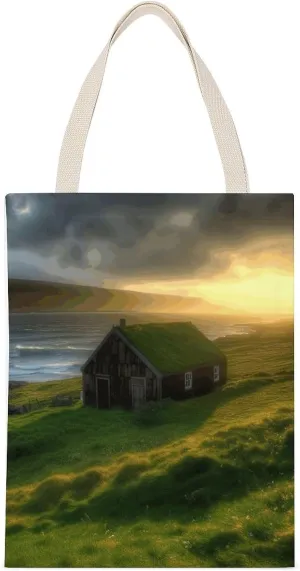Stylish Shoulder Bag, Hut Grass Sun Rays Print Reusable Grocery Bag Large Canvas Tote Versatile Handbag All-purpose Tote