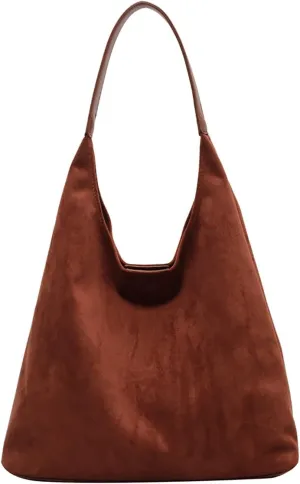 Suede Hobo Bag for Wome Slouchy Tote Shoulder Handbag Retro Large Work Travel Shopping Bag with Coin Purse 2pcs