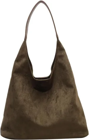 Suede Hobo Bag for Wome Slouchy Tote Shoulder Handbag Retro Large Work Travel Shopping Bag with Coin Purse 2pcs