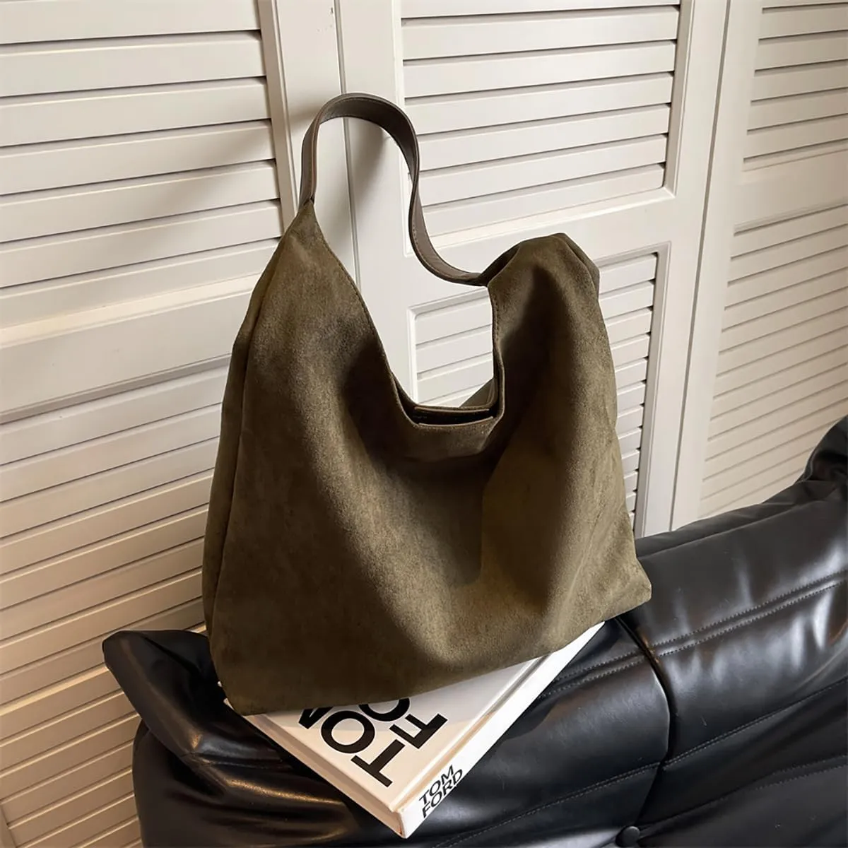 Suede Hobo Bag for Wome Slouchy Tote Shoulder Handbag Retro Large Work Travel Shopping Bag with Coin Purse 2pcs