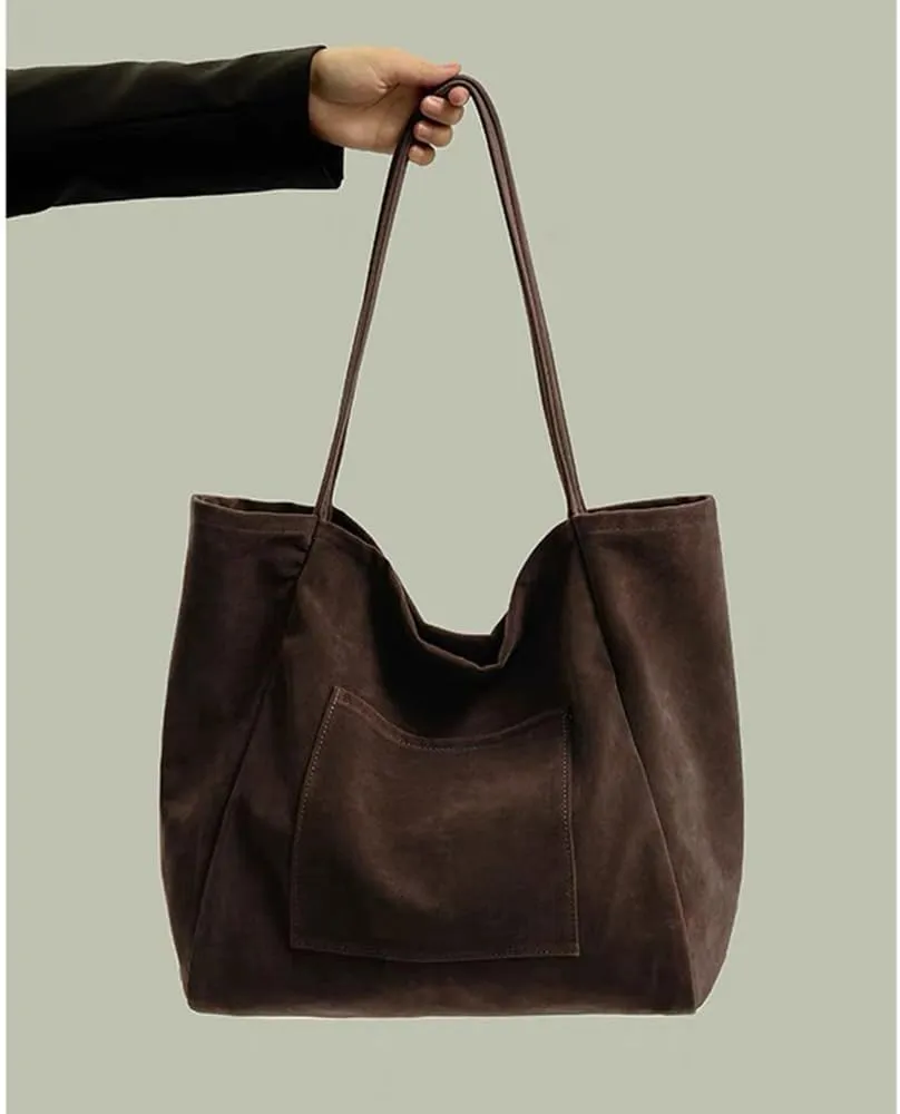 Suede Hobo Bag for Women 2 Pcs Purse Slouchy Faux Suede Tote Bag Leather Handbag