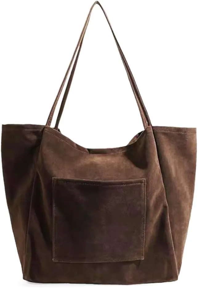 Suede Hobo Bag for Women 2 Pcs Purse Slouchy Faux Suede Tote Bag Leather Handbag