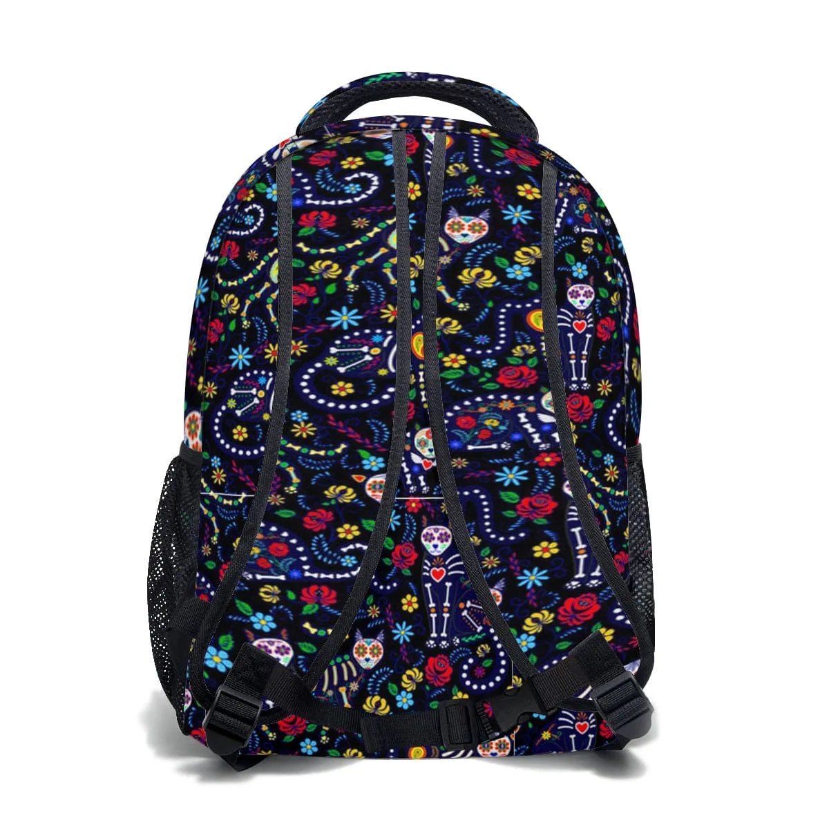 Sugar Skull Cat School Bag Portable Tote Insulated Lunch Bag Pen Pouch