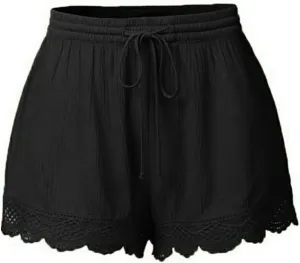Summer Casual Shorts for Women Lace Trim Comfy Pajama Bottoms Elastic Waist Drawstring Loose Yoga Lounge Short Pants