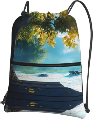 Summer is illusory, lying on the beach Lightweight and Waterproof Drawstring Backpack - Perfect for Gym, Yoga, Travel, Beach, and Outdoor Activities for Men and Women