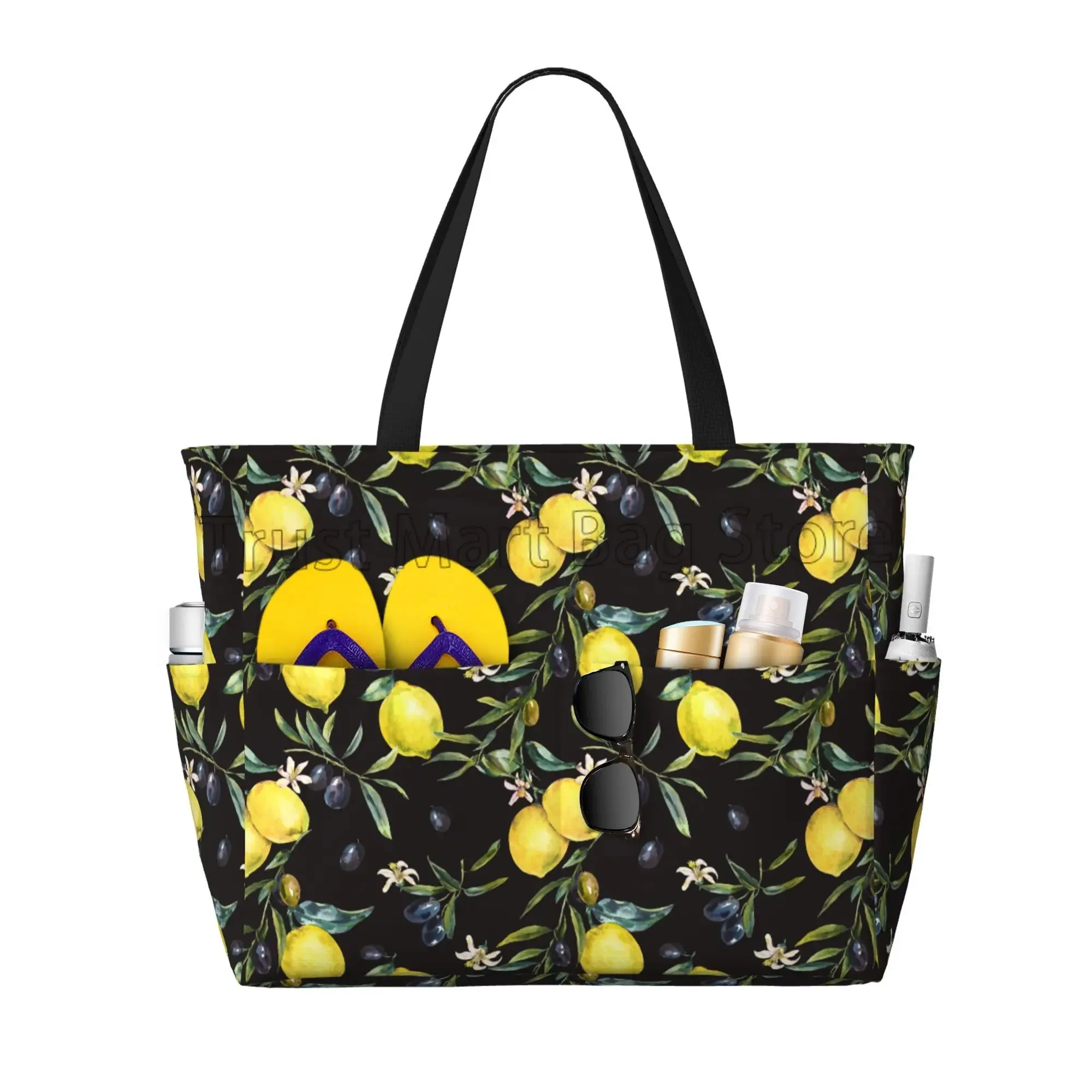 Summer Tropical Lemon Waterproof Beach Bag - Utility Zipper Tote