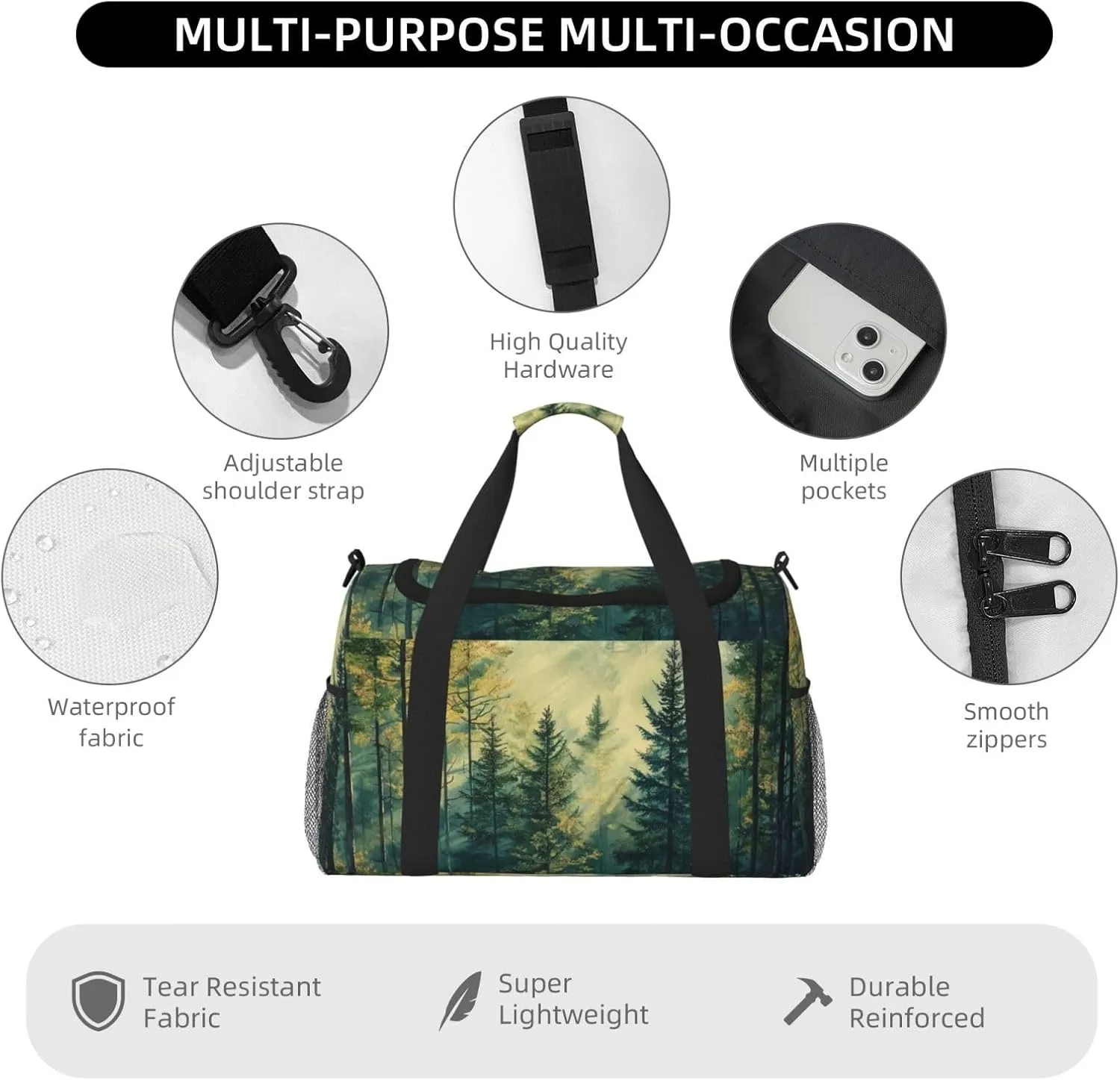 Sunlight Forest Tree Duffle Bag Foldable Travel Tote Bag Carry On Large Weekender Overnight Bags Waterproof Gym Bag For Women Men