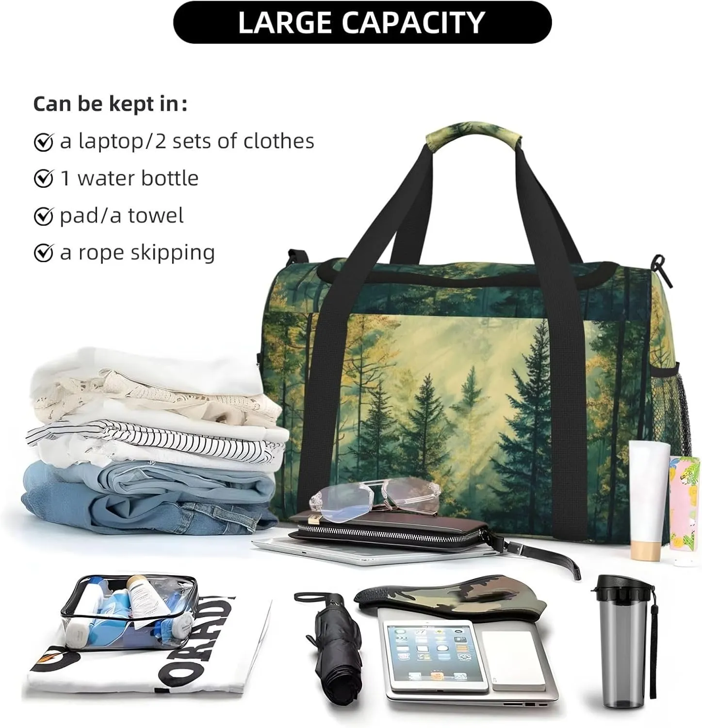 Sunlight Forest Tree Duffle Bag Foldable Travel Tote Bag Carry On Large Weekender Overnight Bags Waterproof Gym Bag For Women Men
