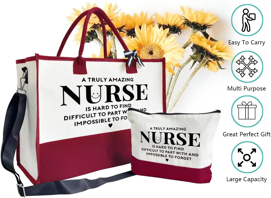 SUSZDOU Amazing Nurse Tote Bag, Canvas Tote Bag for Women, Shoulder Beach Bag, Thank You Gift for Nurses, Travel Bag Gifts for Nurses, Make Up Gag A1