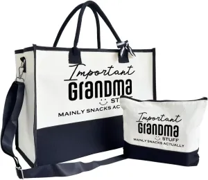 SUSZDOU Important Grandma Bag, Grandma Stuff Tote Bag, Canvas Beach Bag, Canvas Tote Bag for Women, Cotton Canvas Bag Gift for Grandma, Mother's Day Gift for Grandma, Funny Gifts for Grandma
