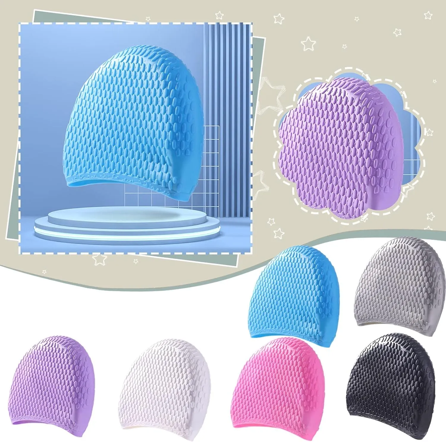 Swim Capris for Women,3 Pack Waterproof Silicone Swimming Caps for Men,High Elasticity Comfortable Swim Cap Kids,Perfect for Pool,Beach,Lap Swimming