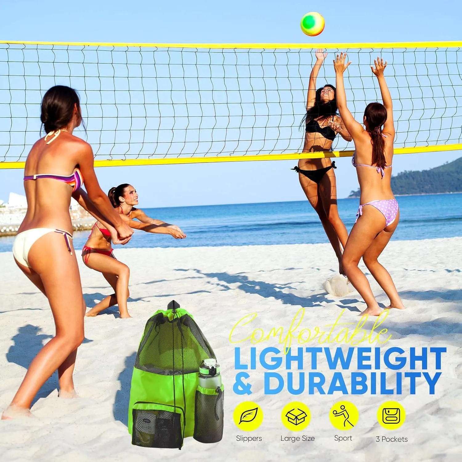 Swim Mesh Beach Bag, Waterproof Gym Bags for Women and Men, Large Pool Bag Swimming Gear Drawstring Backpack