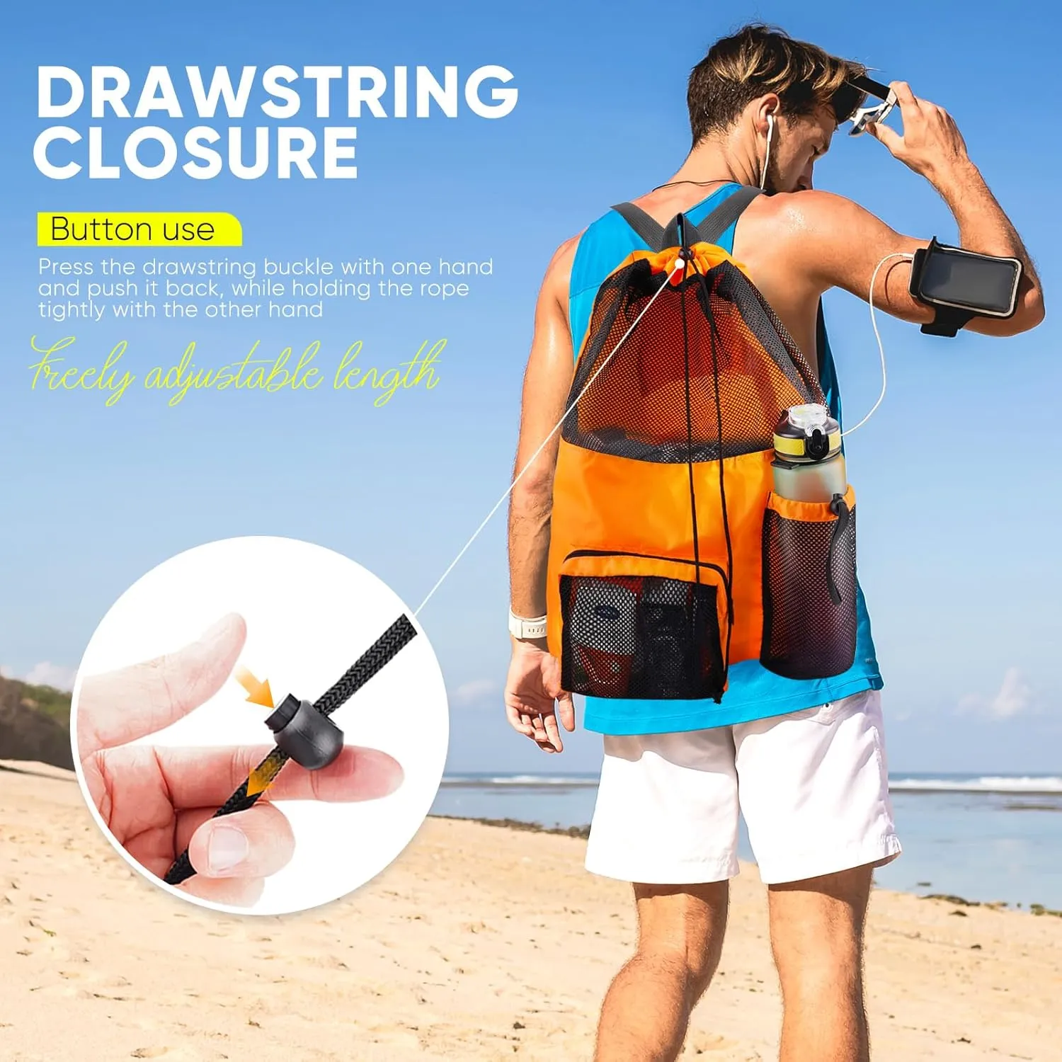 Swim Mesh Beach Bag, Waterproof Gym Bags for Women and Men, Large Pool Bag Swimming Gear Drawstring Backpack