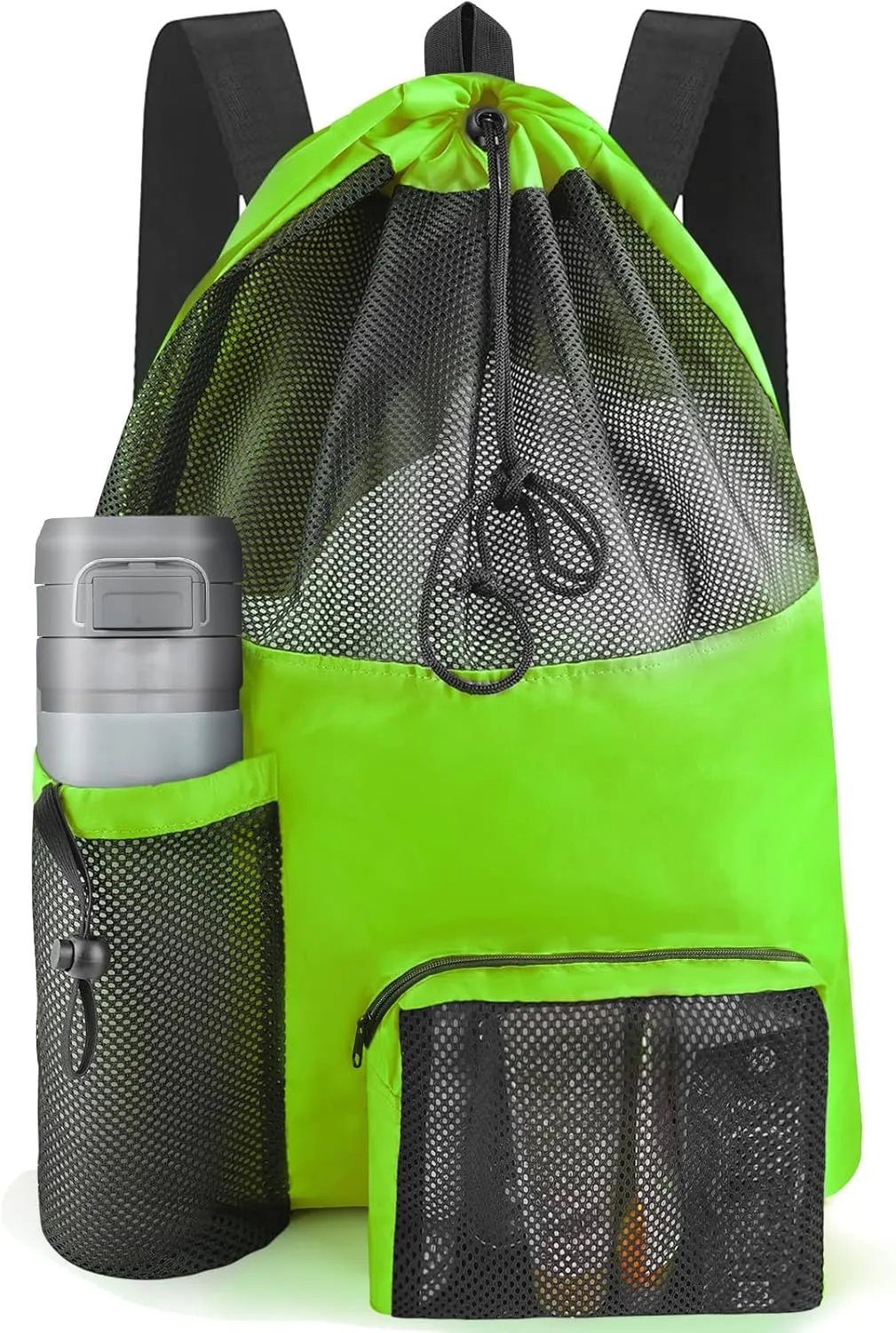 Swim Mesh Beach Bag, Waterproof Gym Bags for Women and Men, Large Pool Bag Swimming Gear Drawstring Backpack