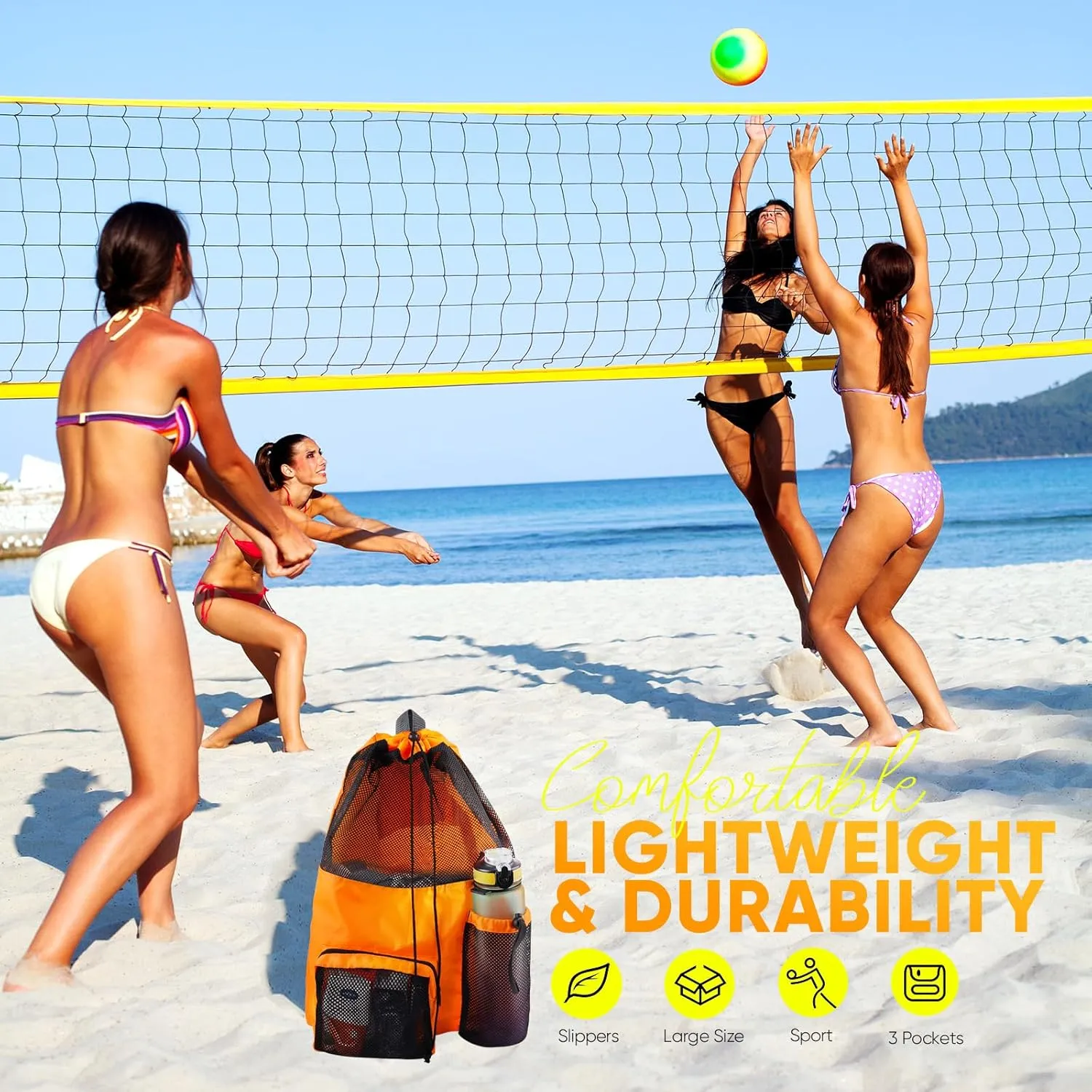 Swim Mesh Beach Bag, Waterproof Gym Bags for Women and Men, Large Pool Bag Swimming Gear Drawstring Backpack