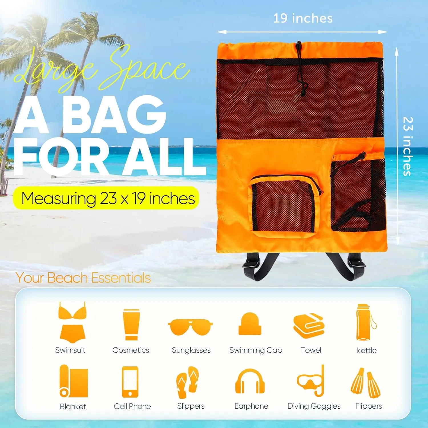 Swim Mesh Beach Bag, Waterproof Gym Bags for Women and Men, Large Pool Bag Swimming Gear Drawstring Backpack