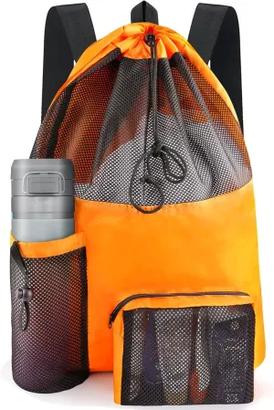 Swim Mesh Beach Bag, Waterproof Gym Bags for Women and Men, Large Pool Bag Swimming Gear Drawstring Backpack