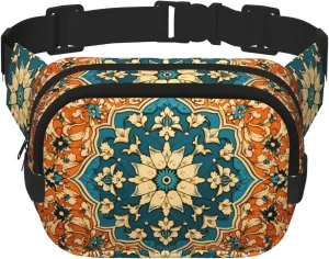 Symmetrical floral pattern Printed Fashion Crossbody Bag, Hiking Waist Bag, Square Double Layer Travel and Fitness Shoulder Bag