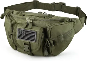 Tactical Fanny Pack,Military Waist Bag Pack with U.S Patch Utility Hip Belt Bumbag for Outdoor Fishing Hiking (Army Green(5 Zipper Pockets))