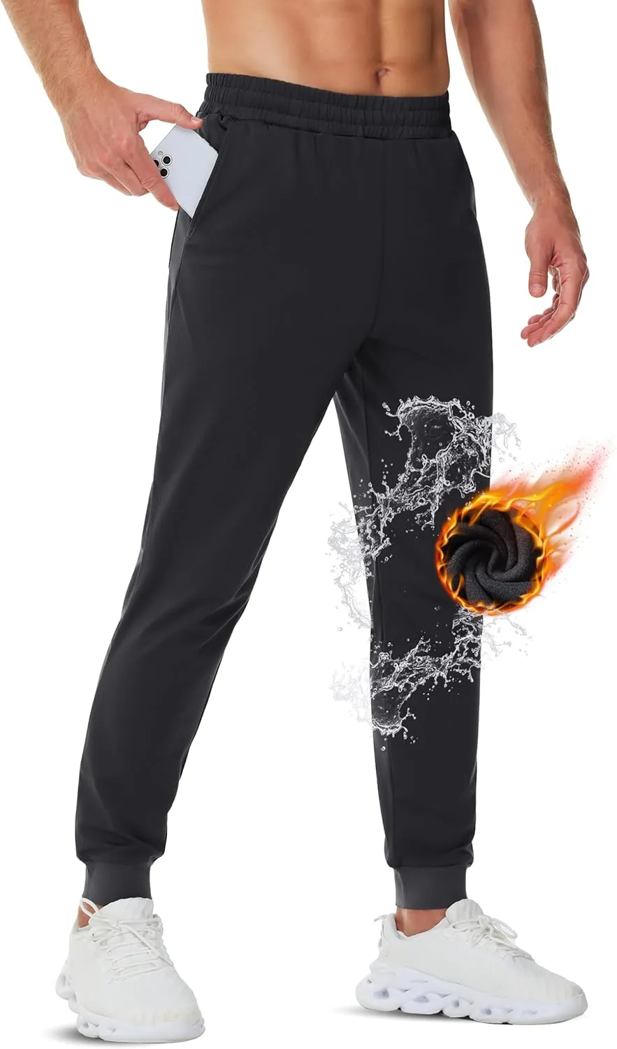 TACVASEN Men's Fleece Lined Joggers Winter Sweatpants with Pockets Water Resistant Warm Running Athletic Track Pants