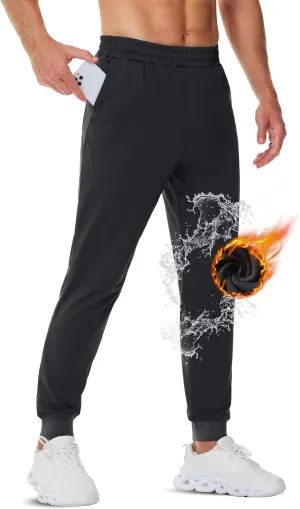 TACVASEN Men's Fleece Lined Joggers Winter Sweatpants with Pockets Water Resistant Warm Running Athletic Track Pants