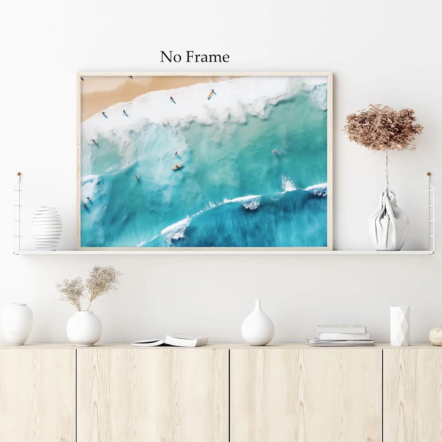 Taedfalesy Beach Canvas Wall Art Surfing Art Print Ocean Waves Painting Teal Beach Wall Art Blue Sea Pictures Summer Coastal Posters Blue Ocean Artwork for Living Room 16x24inch Unframed