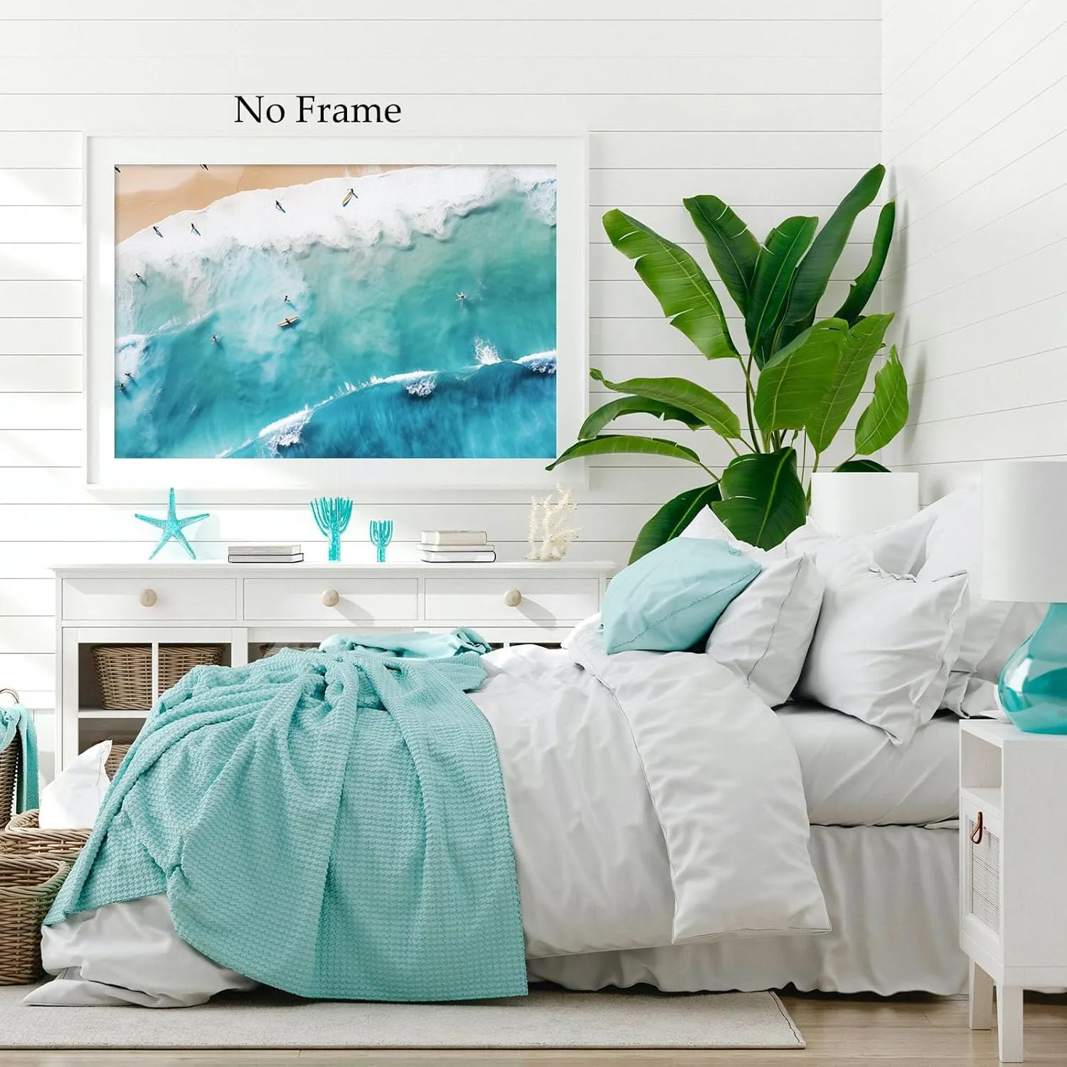 Taedfalesy Beach Canvas Wall Art Surfing Art Print Ocean Waves Painting Teal Beach Wall Art Blue Sea Pictures Summer Coastal Posters Blue Ocean Artwork for Living Room 16x24inch Unframed