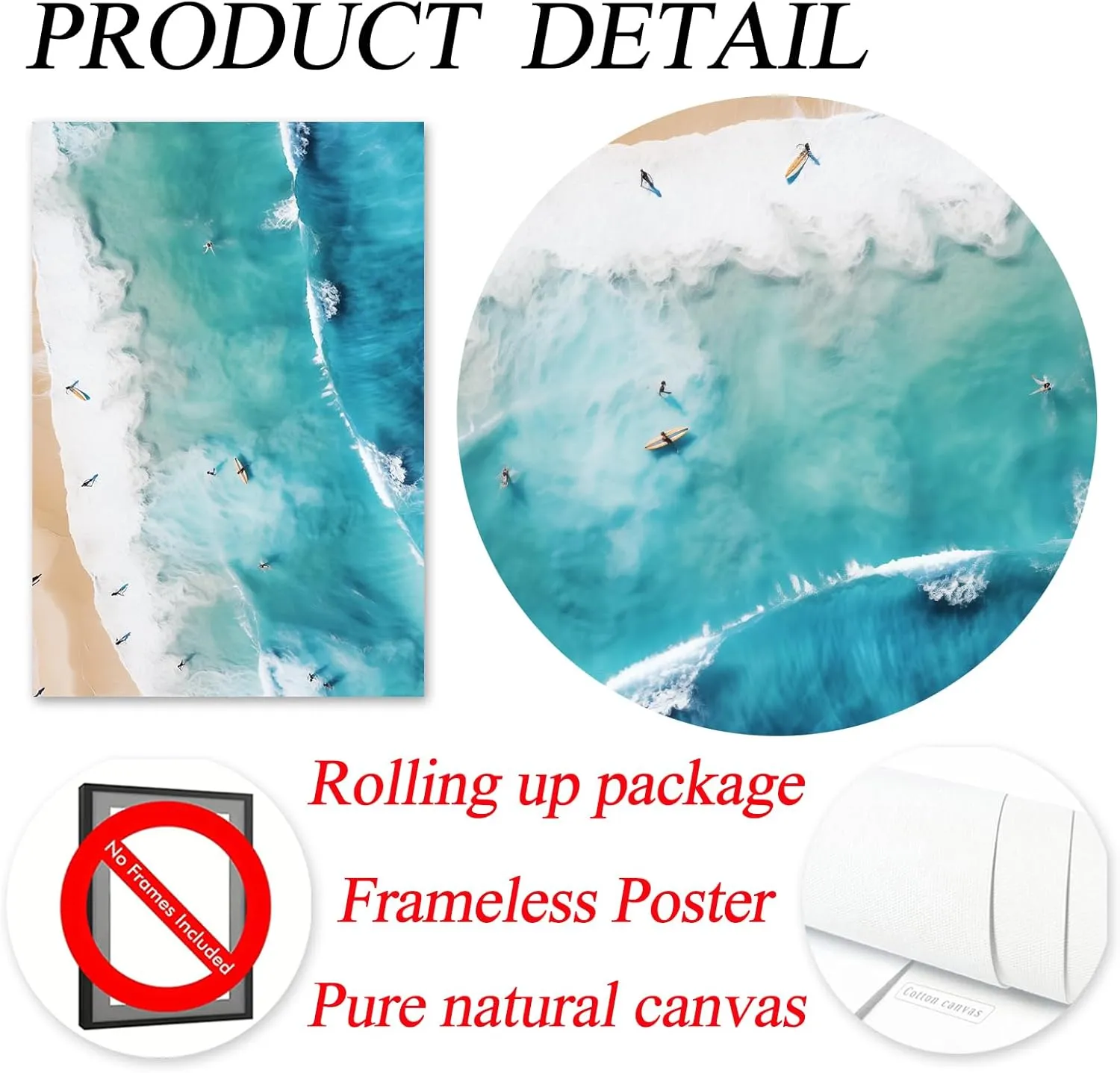 Taedfalesy Beach Canvas Wall Art Surfing Art Print Ocean Waves Painting Teal Beach Wall Art Blue Sea Pictures Summer Coastal Posters Blue Ocean Artwork for Living Room 16x24inch Unframed